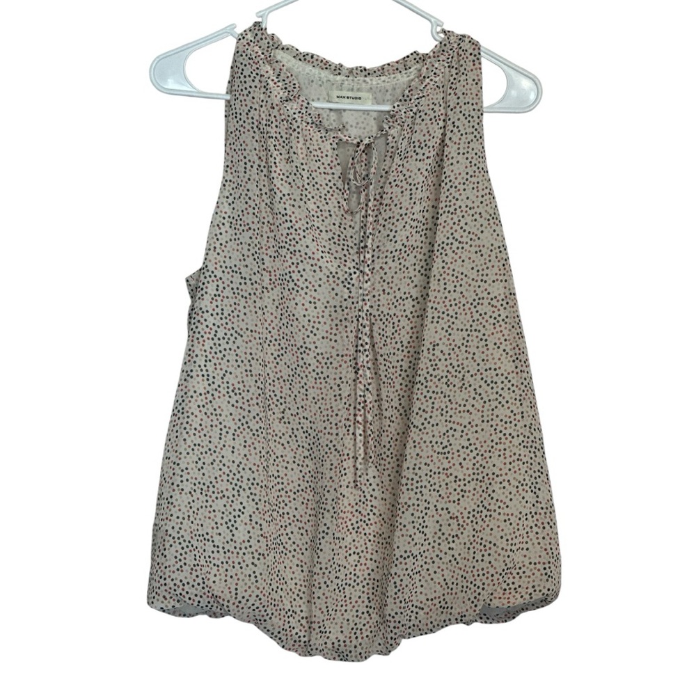 Max Studio Sleeveless Printed Blouse M/L Tie Nec